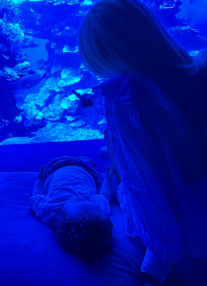 mum and baby in Palma aquarium on holiday 